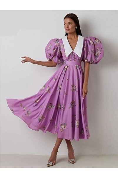 Zaghou Floral Print Puff Sleeve Long Dress with Buttons and Belted Waist Kurt...