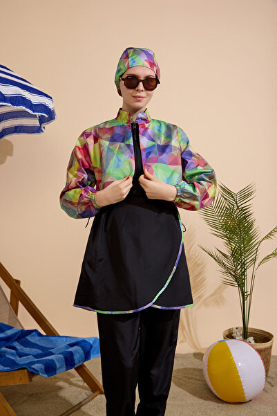 GAVLİA Women's Hijab Swimsuit 4-Piece Set - Half-Covering with Zipper..
