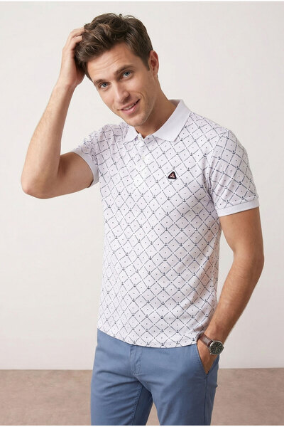 Purpleclo Men's 100% Cotton Breathable Fabric Sailor Regular Polo Collar Tshirt