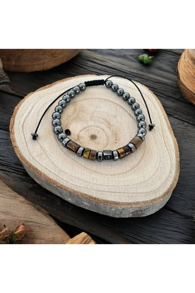 Ezera Αμός χειροποίητο ανδρικό βραχιόλι από Αιματίτη και Μάτι της Τίγρης, ρυθ...