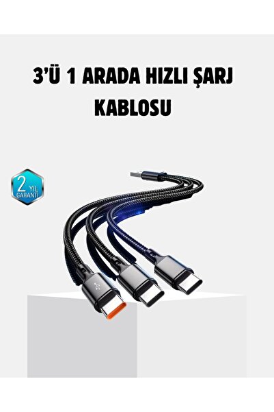 northcity n 3 Başlıklı Hızlı Şarj Kablosu - Metal Alaşımlı, Akıllı Çipli ve Ç...