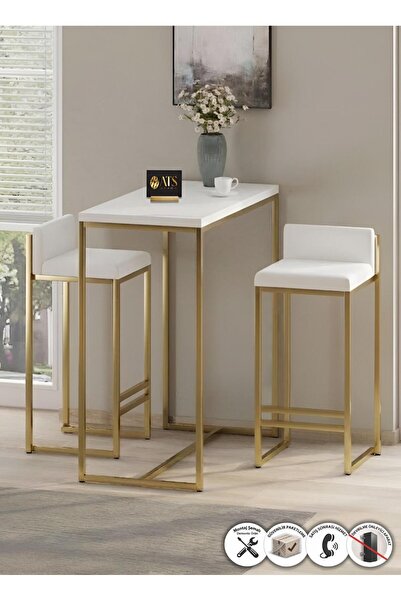 ATS Dekor BARVİA BACK 2 Li Bar Masa Takımı, Metal Ayaklı, Mutfak Masası, Mutf...