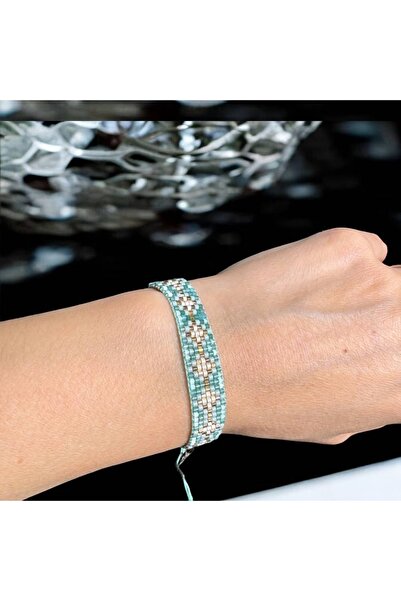 Ezera Κομψό γυναικείο βραχιόλι Yara από χάντρες Miyuki τιρκουάζ, υφαντές σε κ...