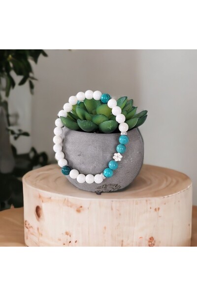 Ezera Βραχιόλι με τυρκουάζ και πέτρα Τριδάκνα Ντόρια, με ασημένια αξεσουάρ 925.