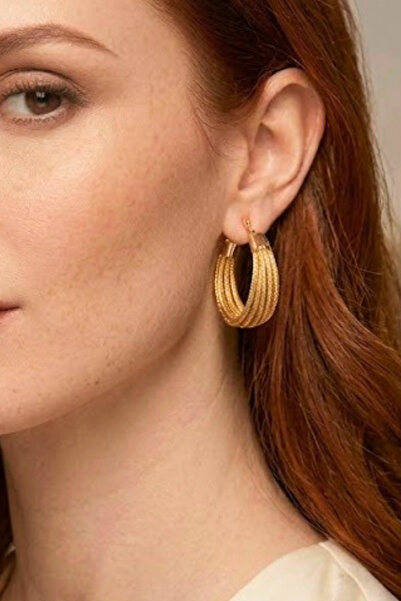 King Bee Luna Series Women's Gold Color Multi-Coiled Hoop Earrings - Textured...