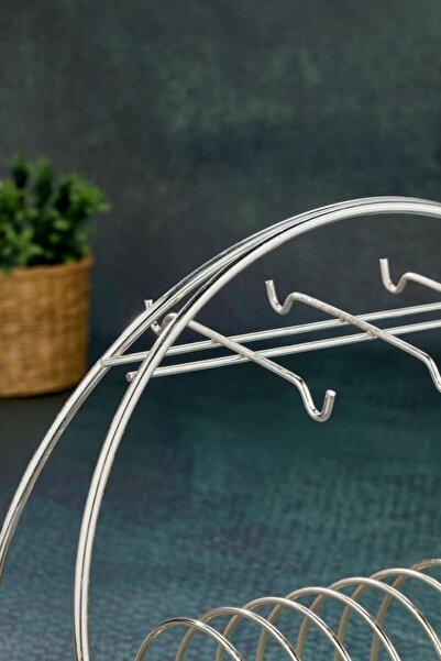 Kitchen Smile Gümüş Rengi Fincanlık Gümüş Fincan Standı 6lı Sunumluk Gümüş