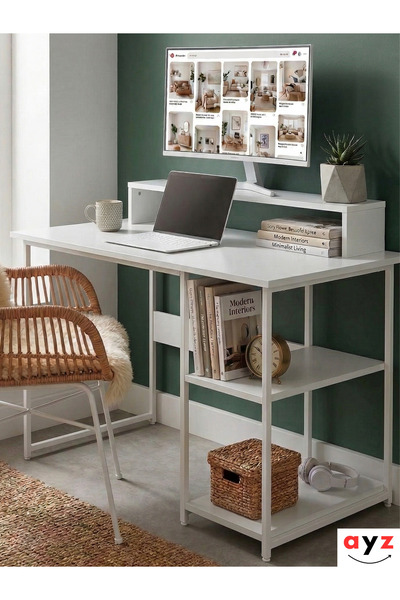 AYZ Çalışma Masası 120x60 cm 2 Raflı Kitaplıklı Bilgisayar ve Ofis Masası Vie...
