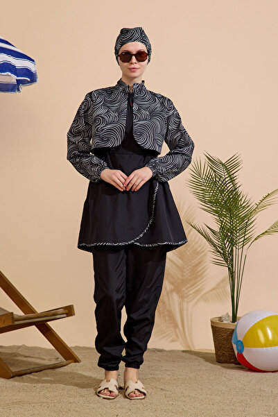 GAVLİA Women's Hijab Swimsuit Set of 3 with Half-Cover Zipper.