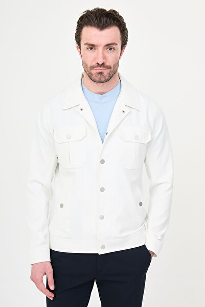 Mcr Ανδρικό παλτό με ίσιο στενό γιακά πουκάμισου και κουμπώματα - Εκρού - 396...