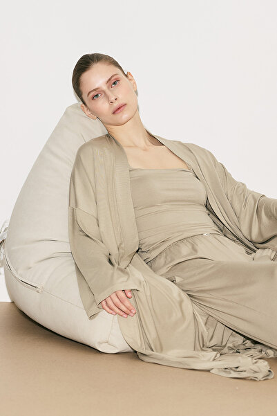 Manuka Εύκολο, άνετο, μακρύ κιμονό σε χρώμα πέτρας