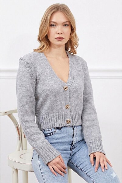 Fulla Moda Πλεκτή ζακέτα με κουμπιά V λαιμόκοψη