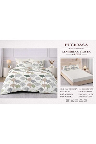 Pucioasa Double Bed Linen Set, 2 people, Sulfur, Cotton, Finet, 6 Pieces, wit...
