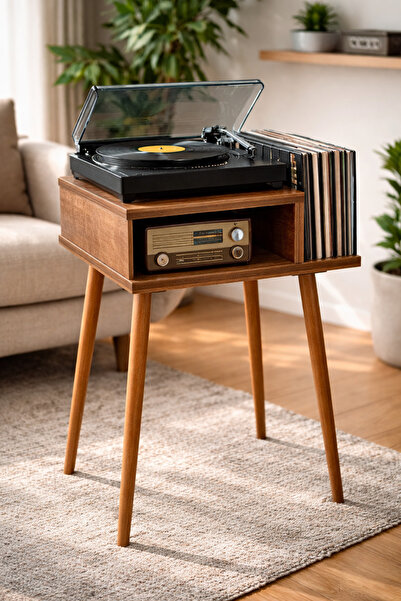 RMD SHOP Arya Plak ve Pikap Sehpası Organizer, Barok Ceviz Plaklık, Plak Düze...