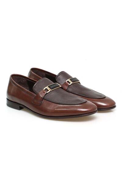 FRANCO CALVANI Brown Laceless Genuine Leather Leather Sole Men's Shoes