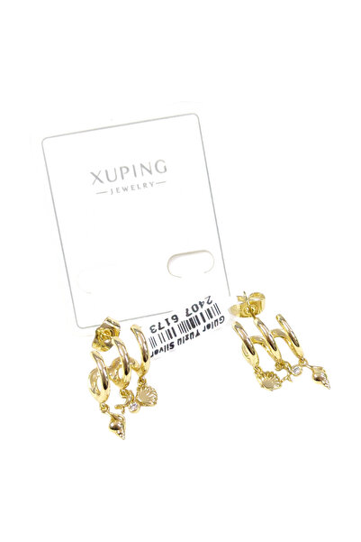 Güler Yüzlü Silver Xuping Triple Oyster Stud Hoop Earrings Gold