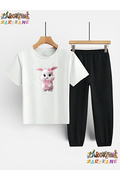 ZAROKANE White Rabbit Printed Top and Bottom Tracksuit/T-Shirt Two-Piece Chil...