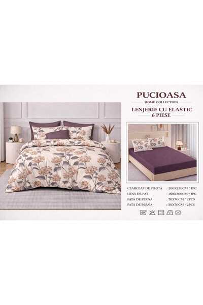 Pucioasa Double Bed Linen Set, 2 people, Sulfur, Cotton, Finet, 6 Pieces, wit...