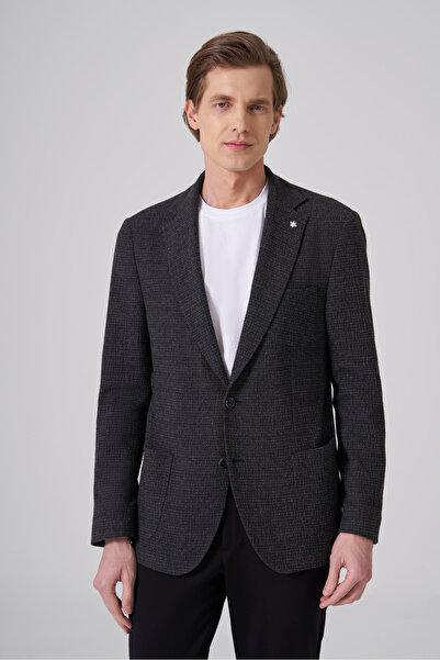 Morven سترة رجالية من الصوف الأسود بتصميم عصري وقصة ضيقة وياقة أحادية