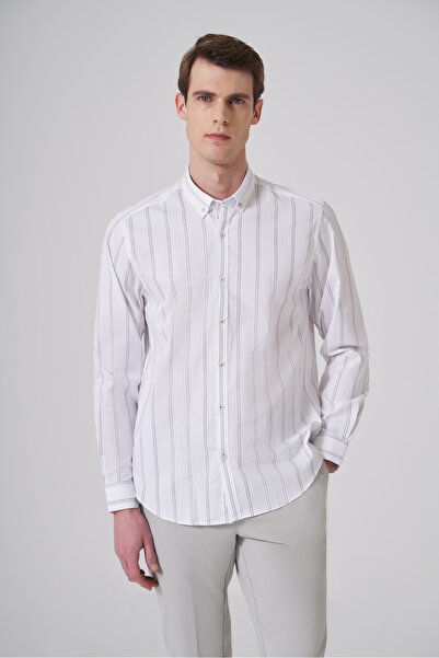 Morven Men's Navy Blue Cotton Trendy Striped Dynamic Fit Shirt