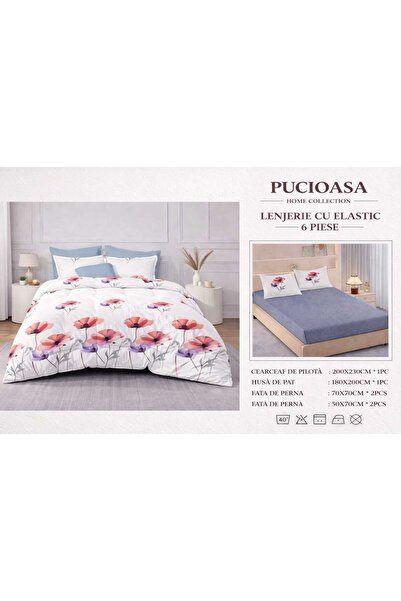Pucioasa Double Bed Linen Set, 2 people, Sulfur, Cotton, Finet, 6 Pieces, wit...