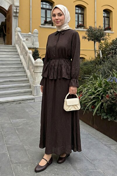 InStyle Σετ δύο τεμαχίων σε άγχρωμο καφέ με πουκάμισο με παγιέτες