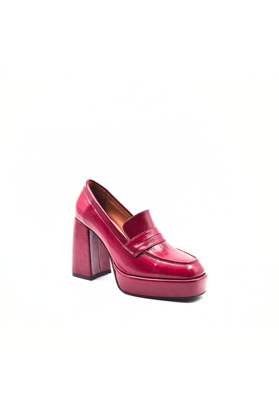 Folle Red Patent Leather Platform Heeled Women's Shoes Thick Heel Stylish Loafer