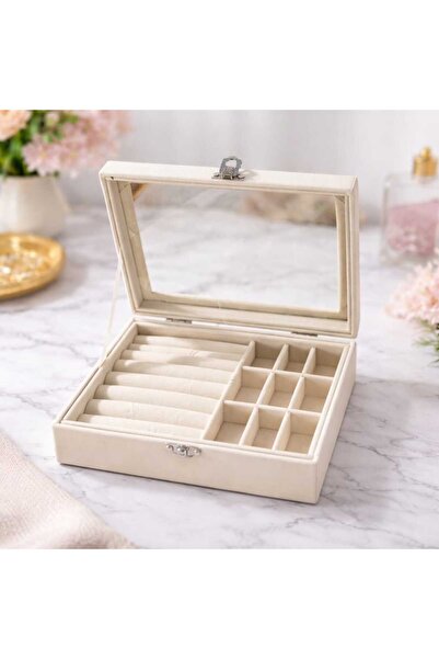 Generic Κομψή κοσμηματοθήκη με γυάλινο καπάκι και οργανωτή για δαχτυλίδια και...