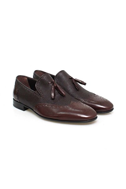 FRANCO CALVANI Brown Laceless Genuine Leather Men's Shoes