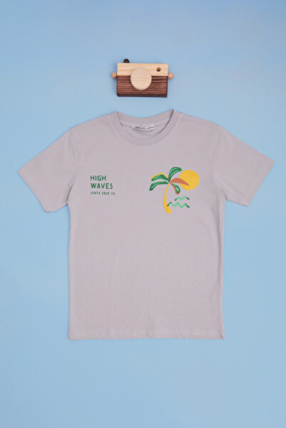 Fulla Moda Tricou pentru băieți cu imprimeu palmieri și guler tip bicicletă