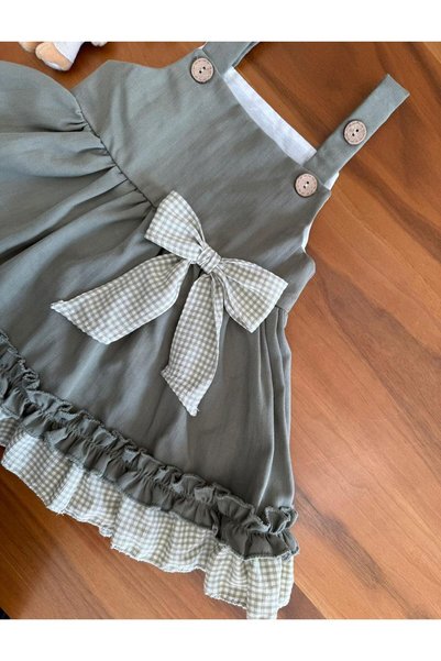 Mini Chics Baby Girl Linen Dress 100% Cotton Lined Breathable Natural Fabric with Bow Detail