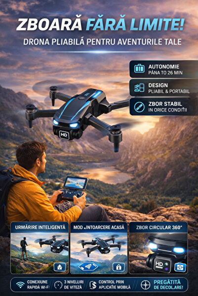 RelaxU Drona cu camera HD și control WiFi, Design pliabil si portabil, Conexi...