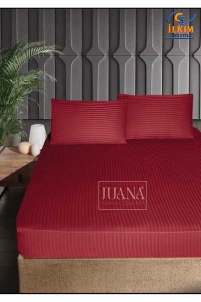 cs ilkim Σετ σατέν ελαστικού σεντονιού από βαμβάκι με ρίγες + 2 μαξιλαροθήκες...