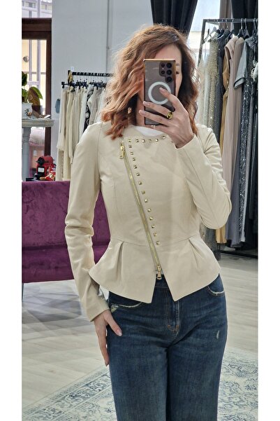 OEM 100% Μπεζ Δερμάτινο Μπουφάν για Γυναίκες – Κορυφαίο Κομψό Στυλ