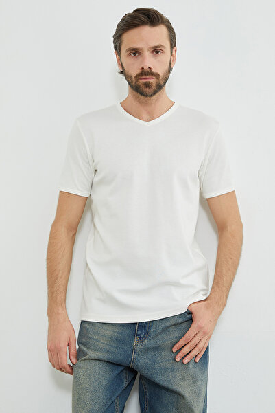 Fulla Moda Βασικό μπλουζάκι με ριμπάναλι και λαιμόκοψη V