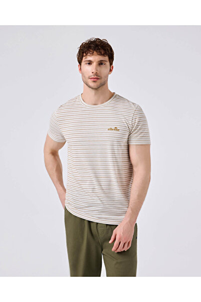 Ellesse تي شيرت رجالي مخطط باللون البيج 6Sm5021