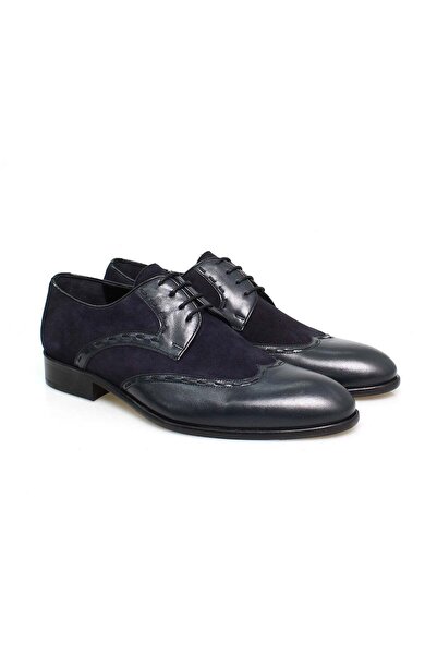 FRANCO CALVANI Dark Blue Color Lace-Up Genuine Leather Suede Men's Shoes