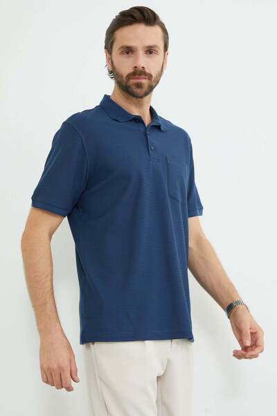 Fulla Moda Patterned Single Pocket Polo Collar T-Shirt