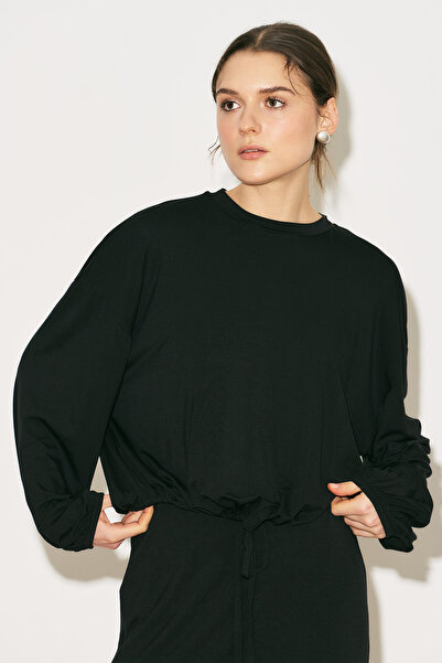 Manuka Εύκολη μπλούζα με ρυθμιζόμενα μανίκια μπαλόνι, μαύρη