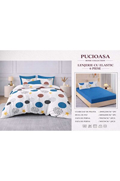 Pucioasa Double Bed Linen Set, 2 people, Sulfur, Cotton, Finet, 6 Pieces, wit...