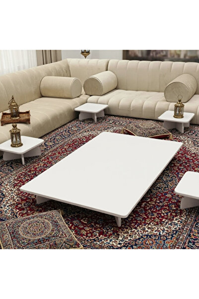 Ashredh Store Floor Table Set 120X80, Large White Wood Color, with 6 Services.