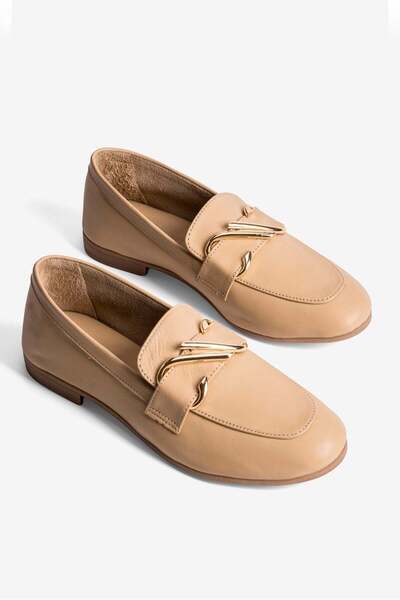 Mubiano Γυναικείες μπαλαρίνες από γνήσιο δέρμα με χρυσή αγκράφα, κομψό Loafer...