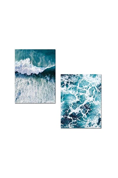 OEM Set de tablouri decorative Re-Bloom, 2 piese, MDF, alb/albastru, 30 x 40 cm
