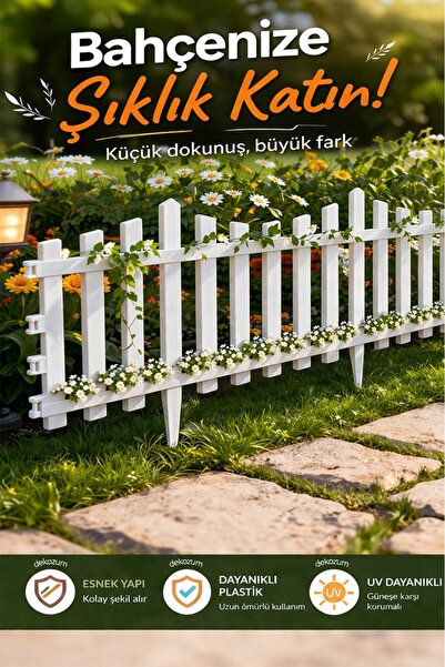 DEKOZUM GREENOVA 20 ADET Bahçe Çiti Dekoratif Beyaz Plastik Çit Koruma Panel ...
