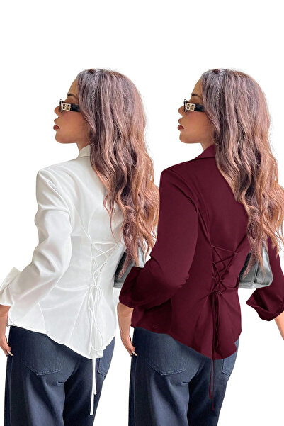 Tarz Cool Γυναικείο πουκάμισο με κορδόνια στην πλάτη, στενή εφαρμογή, καθημερ...