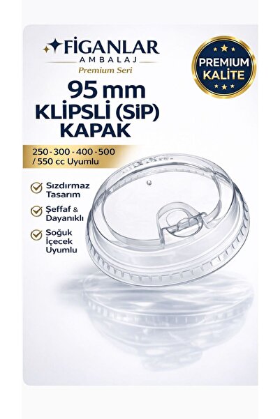 figanlar ambalaj 95 mm Klipsli (Sip) PET Bardak Kapağı Şeffaf Kapak | 250-300...
