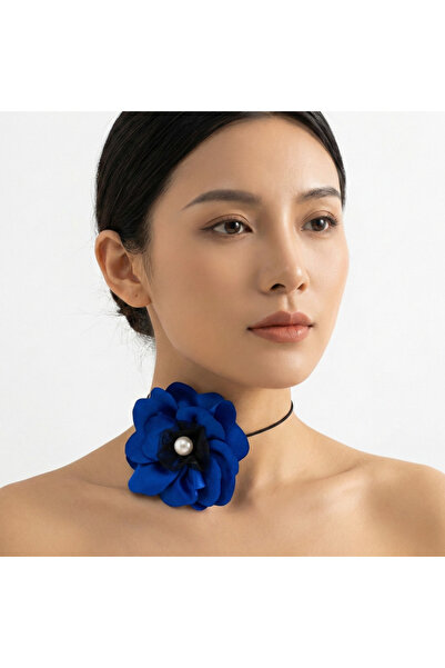 OEM Women's Statement Necklace with Oversized Royal Blue Flower and Pearl, Ne...