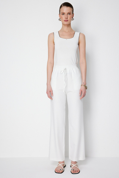 Ekol Stripe Patterned Wide Leg Trousers-1090