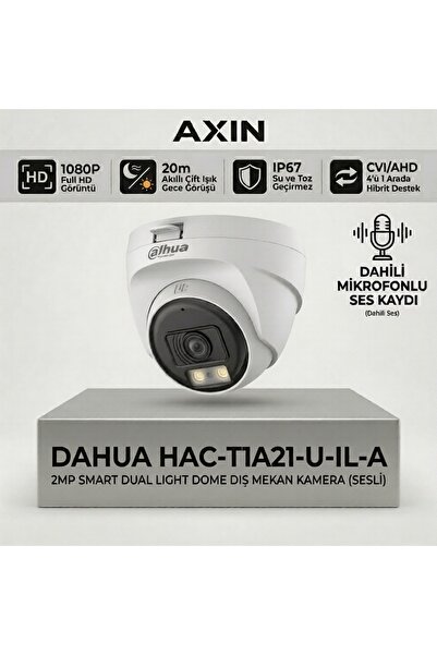 DAHUA HAC-T1A21-U-IL-A 2MP Dahili Mikrofonlu Akıllı Işıklı Gece Renkli Dome K...