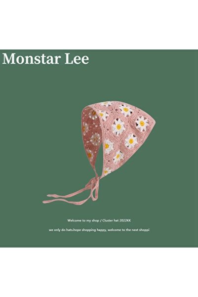 synshop Knitted Triangle Bandana Pink White Hair Band Women Teen Girls Children Summer Bohemian Vintage Korean Style Flower