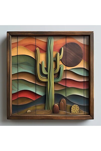OEM Tablou decorativ Re-Bloom, model cactus, MDF/lemn masiv, multicolor, 50 x...